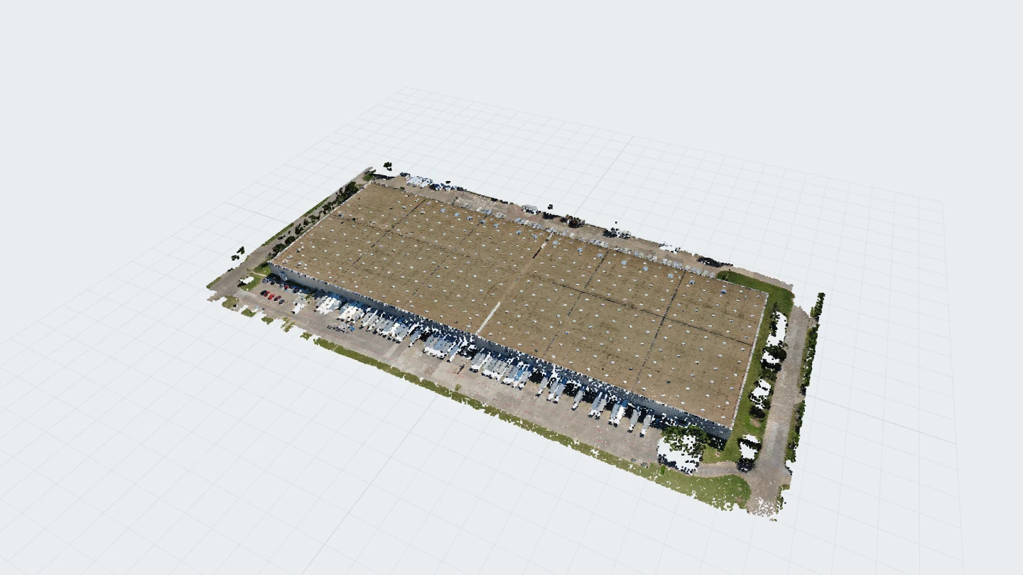 Industrial building point-cloud model with photo locations