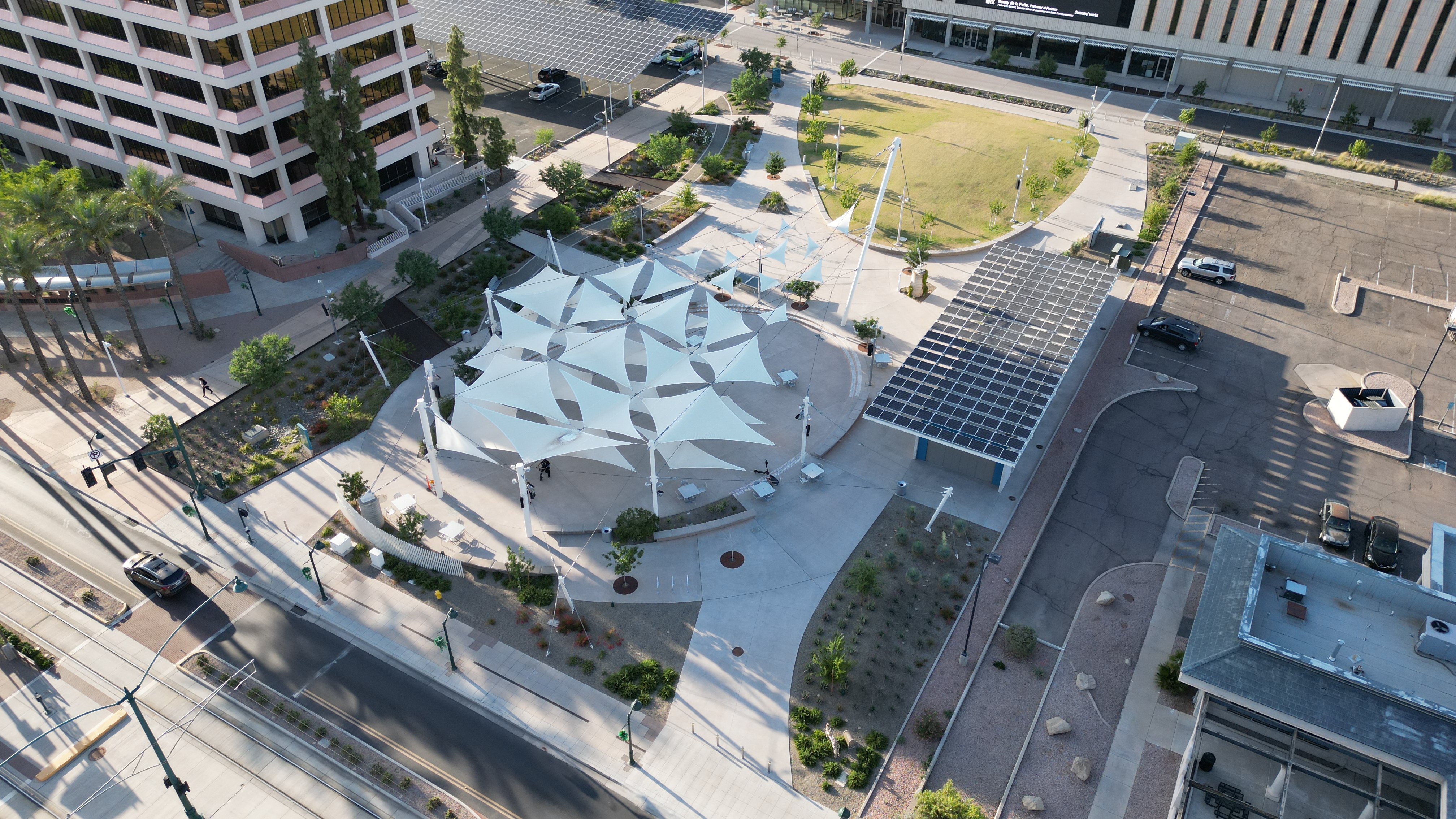 Aerial shot of a commercial area