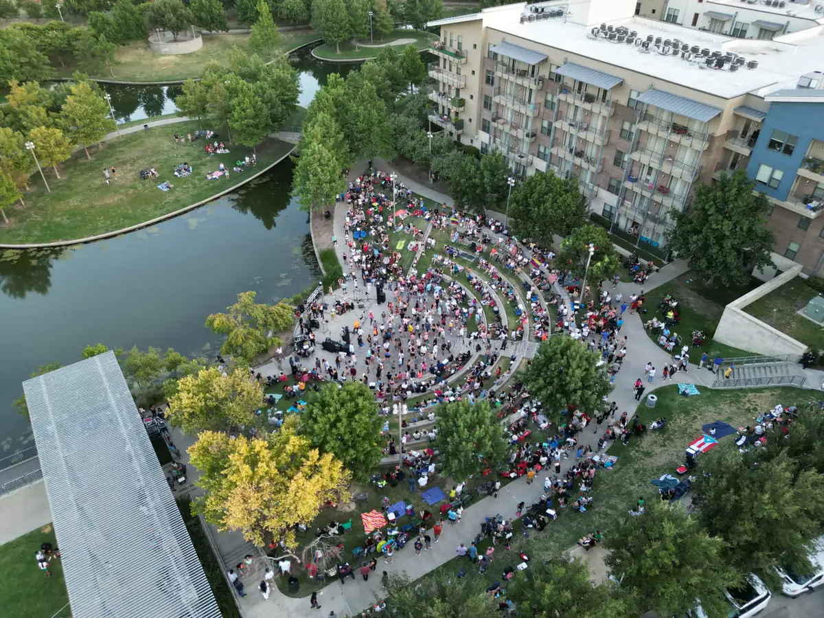 Aerial event coverage at Vitruvian Park in Addison, Texas