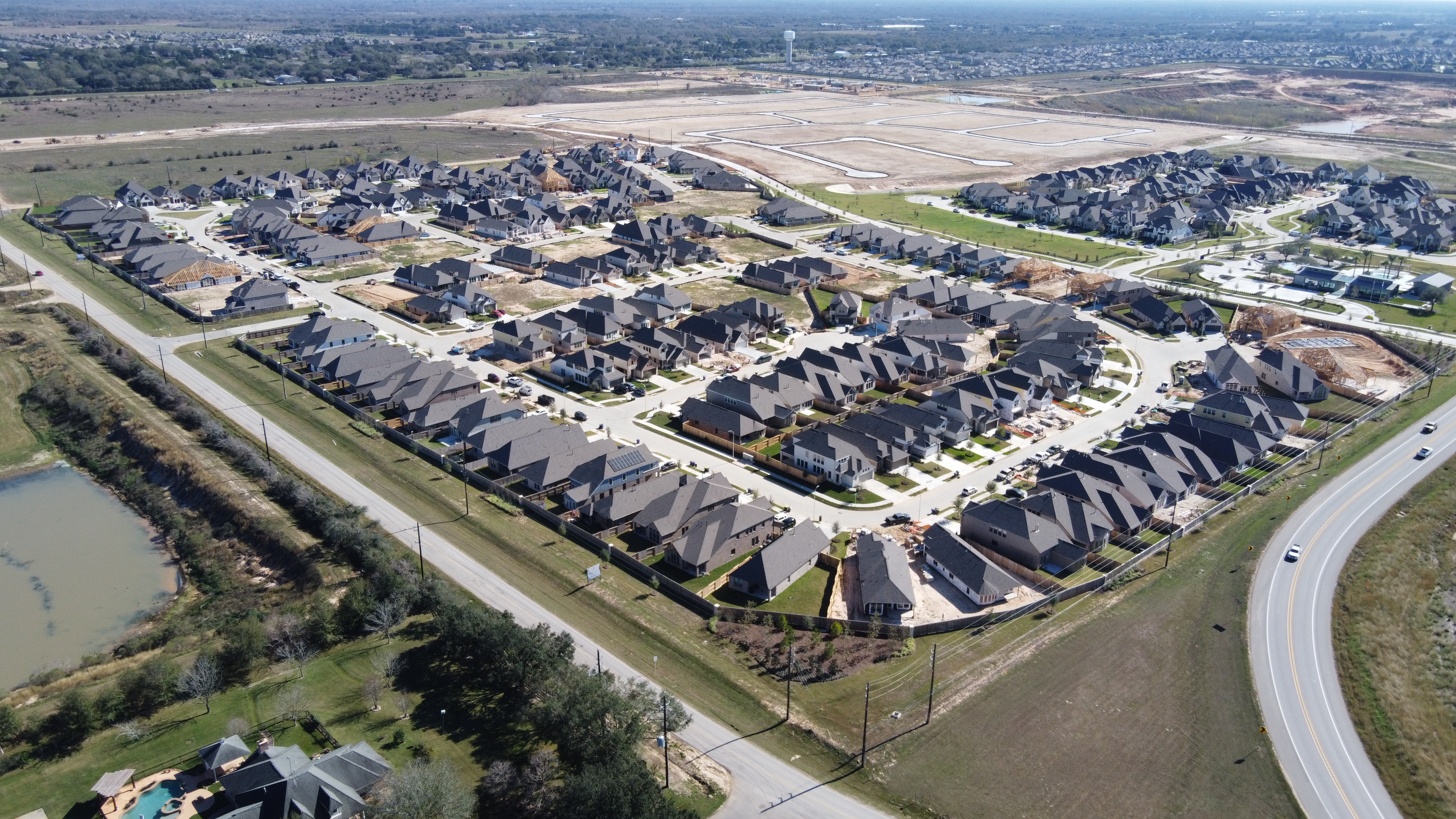 Drone view showing new houses and roads